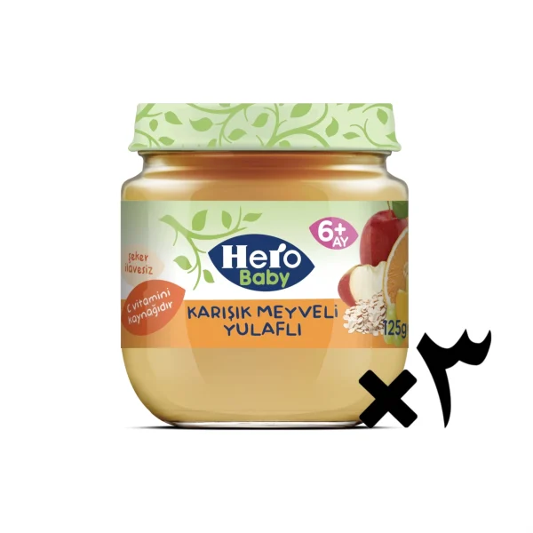 پوره میوه هرو بیبی طعم مخلوط میوه ها با جو دوسر پک 3 عددی _ 120 گرم