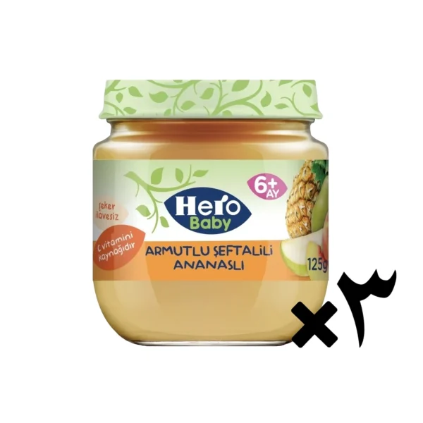 پوره میوه هرو بیبی طعم گلابی و هلو و آناناس پک 3 عددی _ 120 گرم
