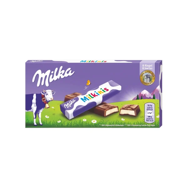 شکلات میلکا طعم شیری مدل MILKINIS میلکینیز بسته 8 عددی _ 100 گرم
